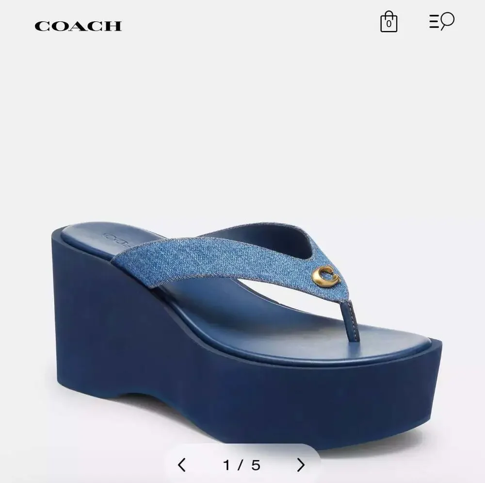 Coach Sculpted C Platform Flip Flop Sandals in Deep Blue Denim